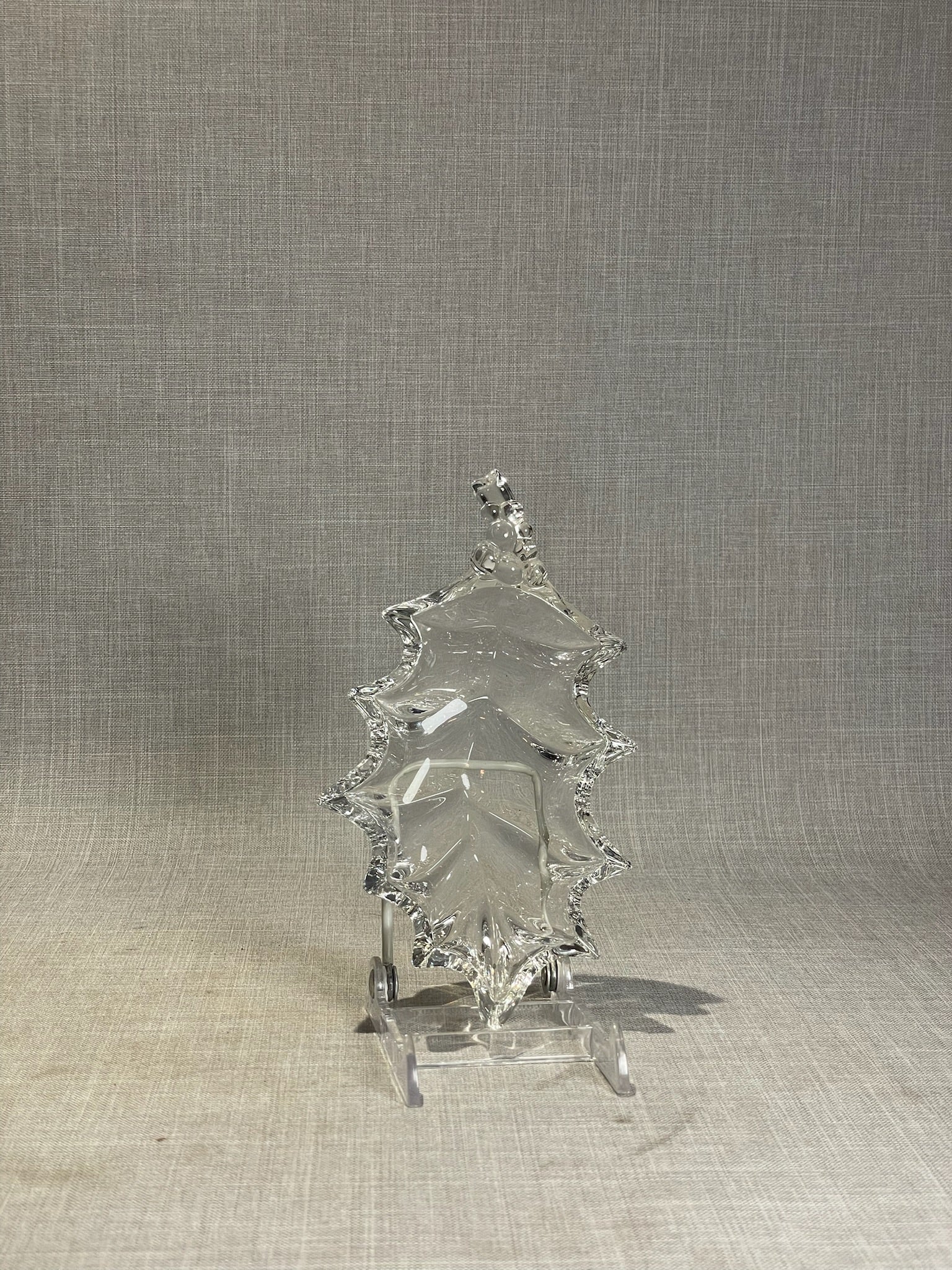 Vintage Clear Glass Holly Leaf Candy / Relish Dish with Berry Handle