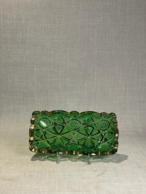 vintage green glass relish dish rectangular
