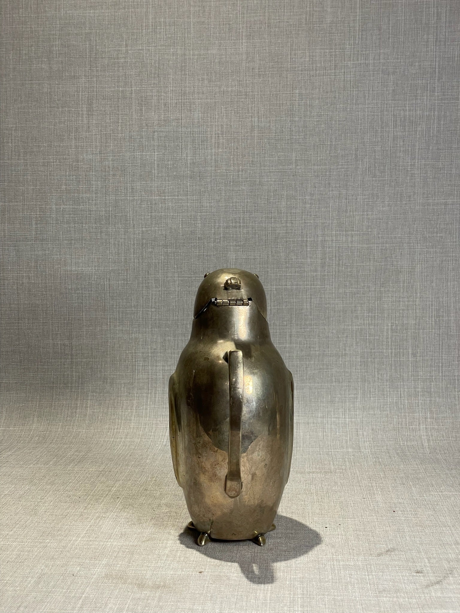 Mid-Century Brass Penguin Figural Pitcher with Hinged Head – Whimsical Barware Sculpture