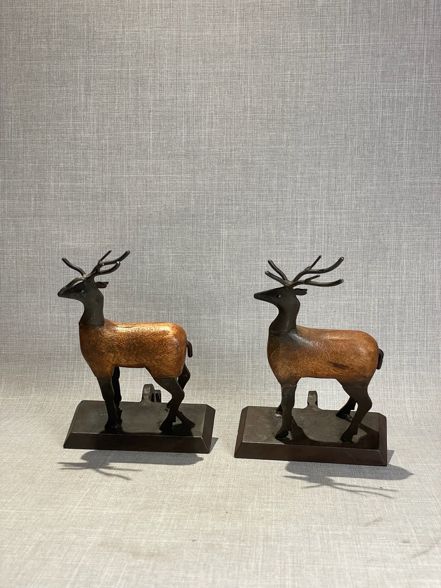 Vintage Cast Iron Deer Stocking Holders with Warm Copper Patina – Set of Two