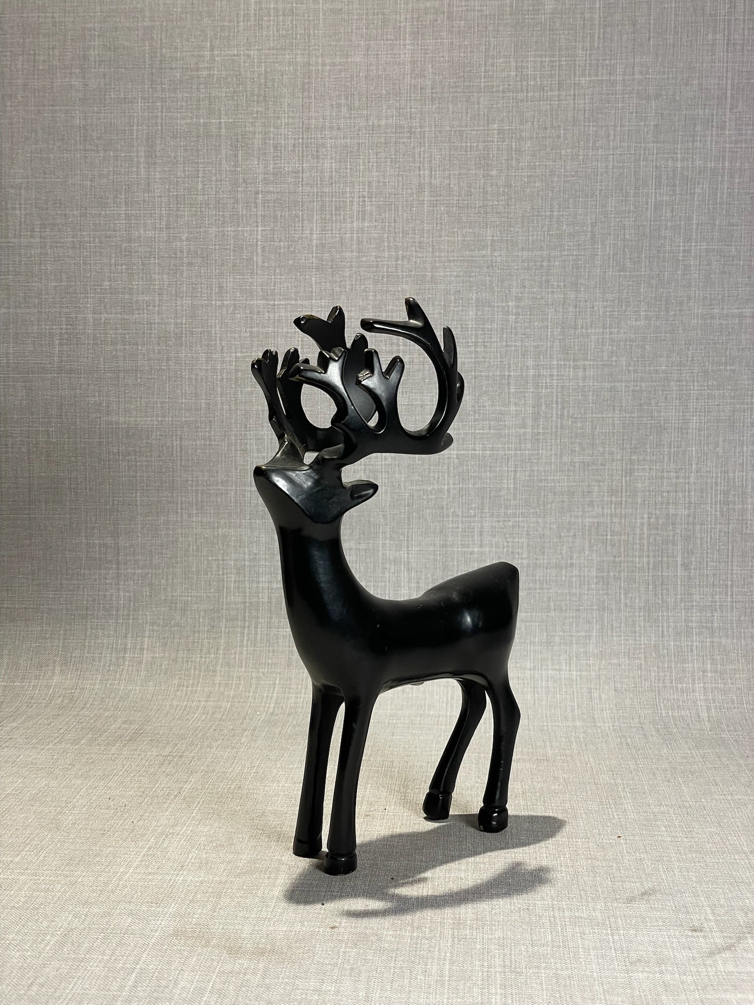 Elegant Modern Black Reindeer Sculpture with Abstract Antler Design