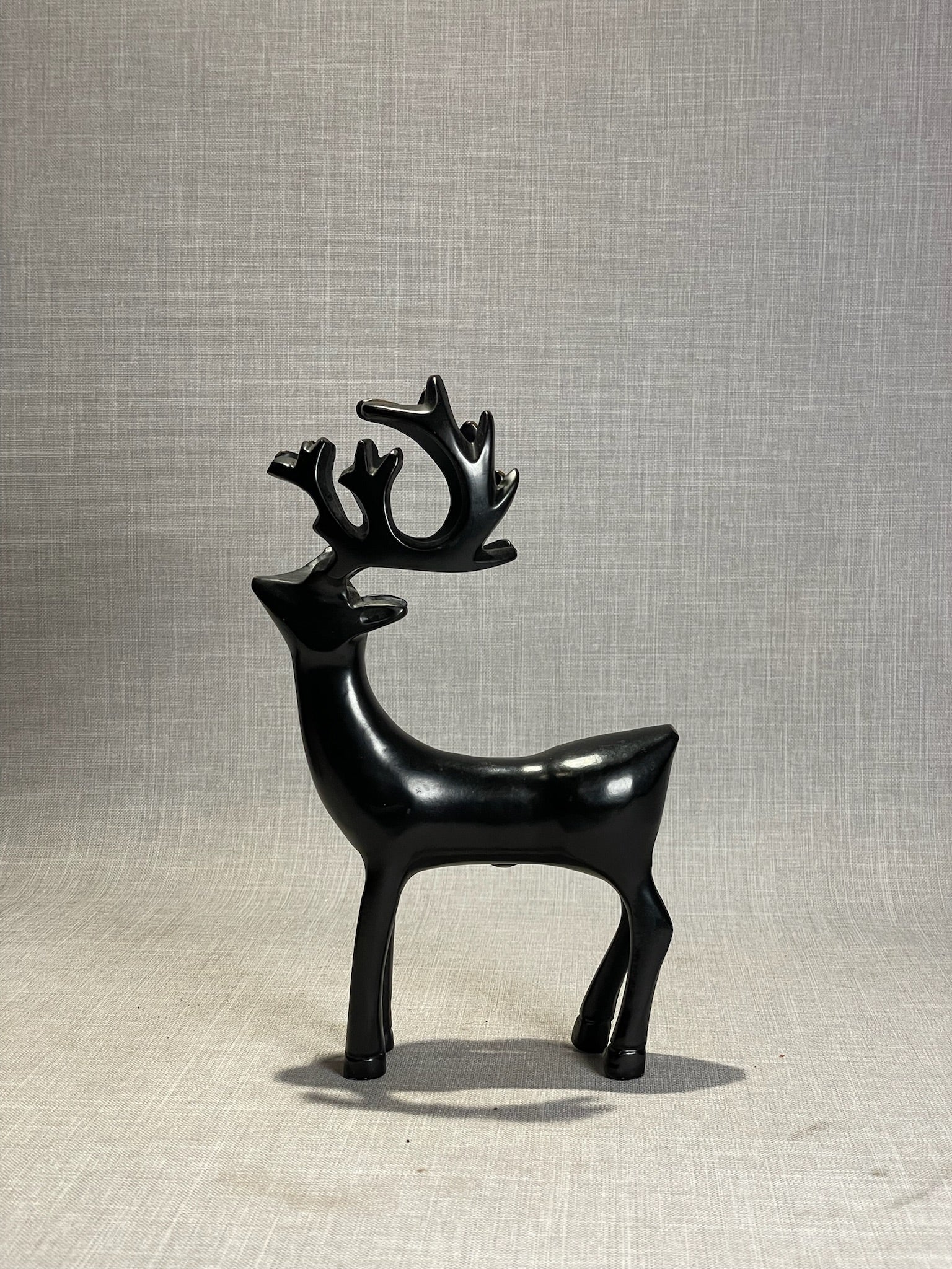 Elegant Modern Black Reindeer Sculpture with Abstract Antler Design