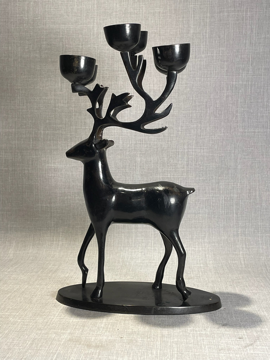 Elegant Black Metal Stag Candelabra with Sculptural Antler Candle Cups