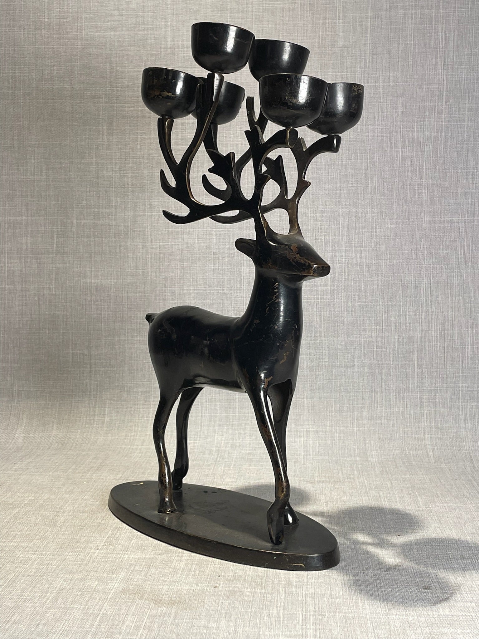 Elegant Black Metal Stag Candelabra with Sculptural Antler Candle Cups