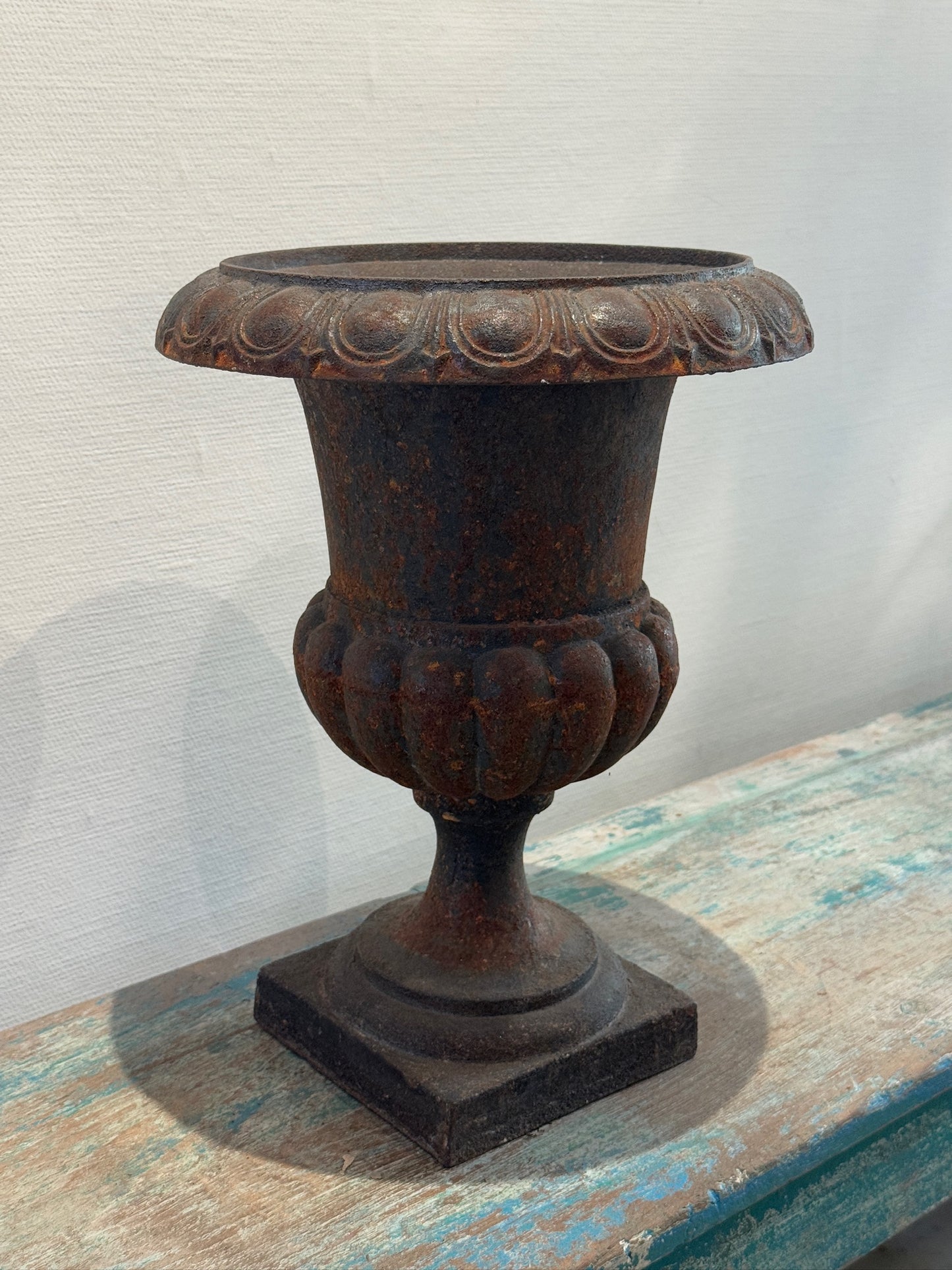 Antique French Neoclassical Cast Iron Mini Urn Planter – Aged Patina