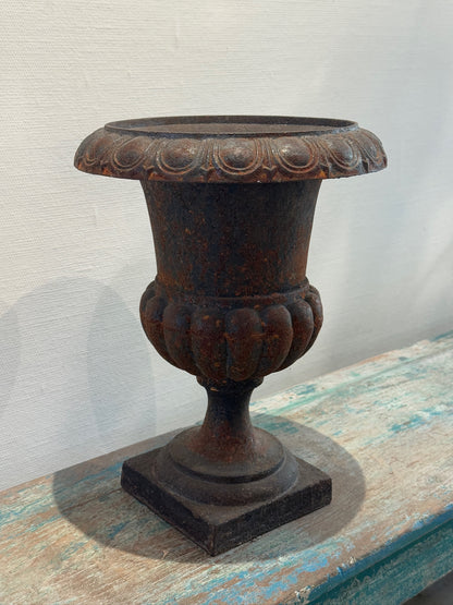 Antique French Neoclassical Cast Iron Mini Urn Planter – Aged Patina