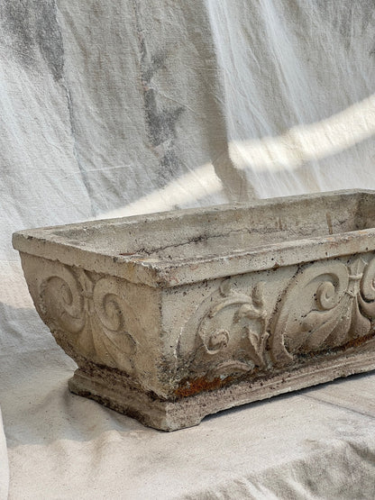1950s Vintage French Rectangular Fleur-de-Lis Cement Planter