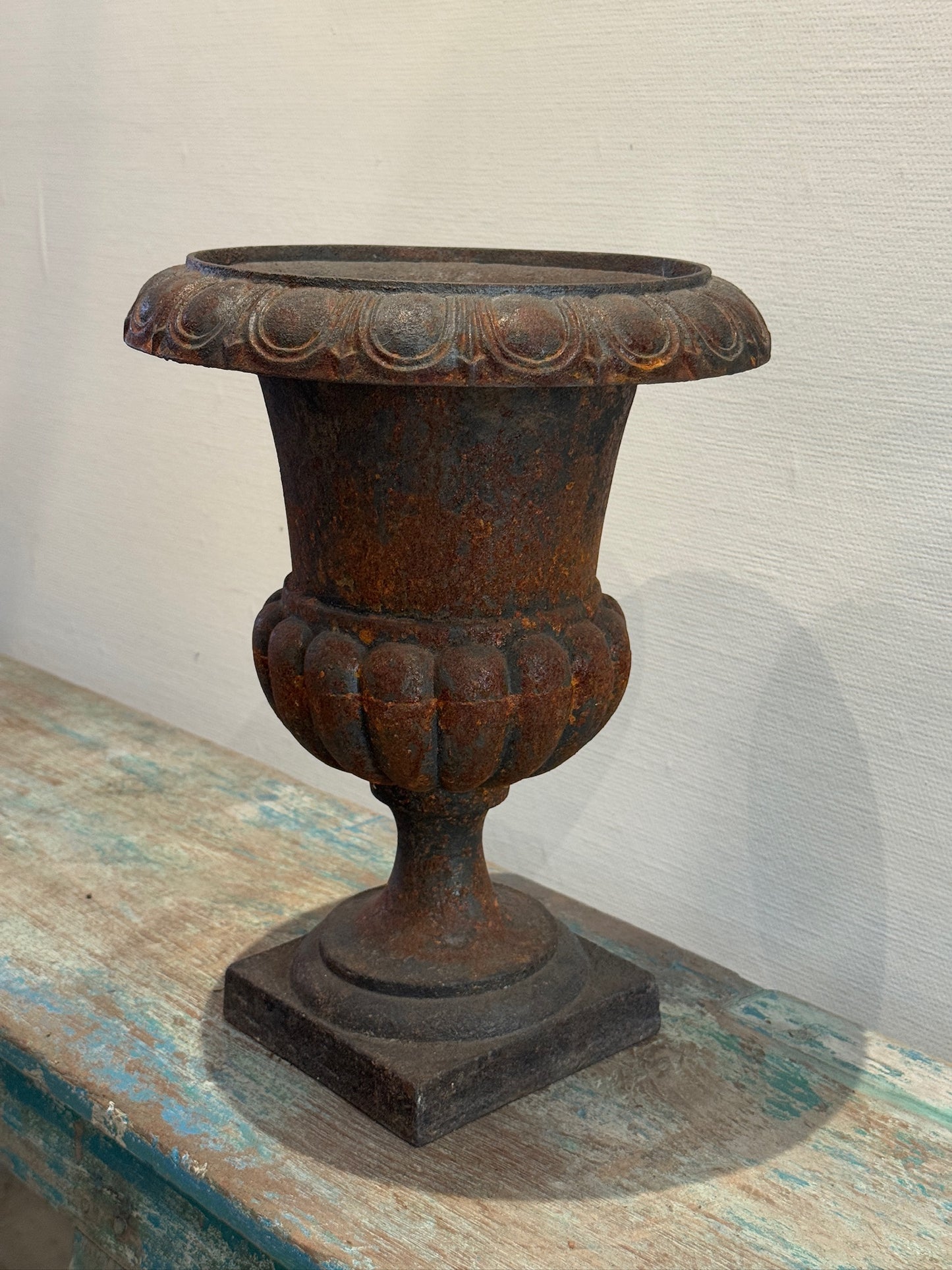 Antique French Neoclassical Cast Iron Mini Urn Planter – Aged Patina