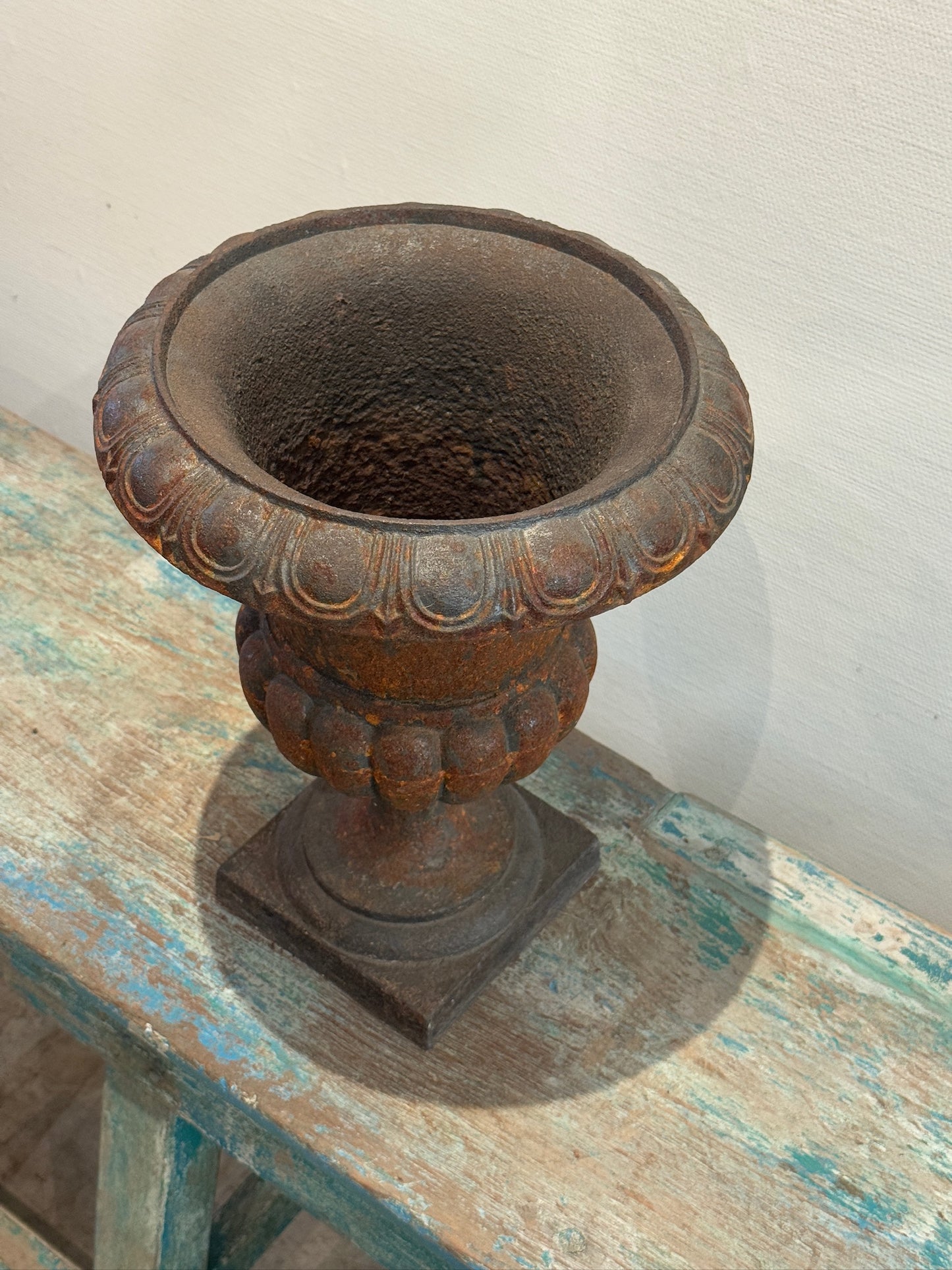 Antique French Neoclassical Cast Iron Mini Urn Planter – Aged Patina