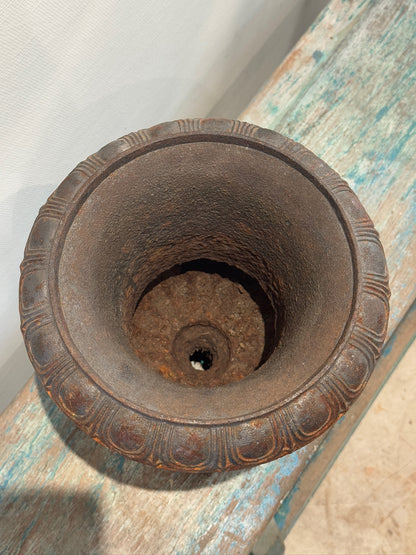 Antique French Neoclassical Cast Iron Mini Urn Planter – Aged Patina