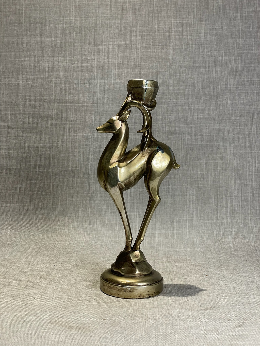 Vintage Brass Gazelle Candlestick – Sculptural Mid-Century Art Deco–Style Antelope Candle Holder