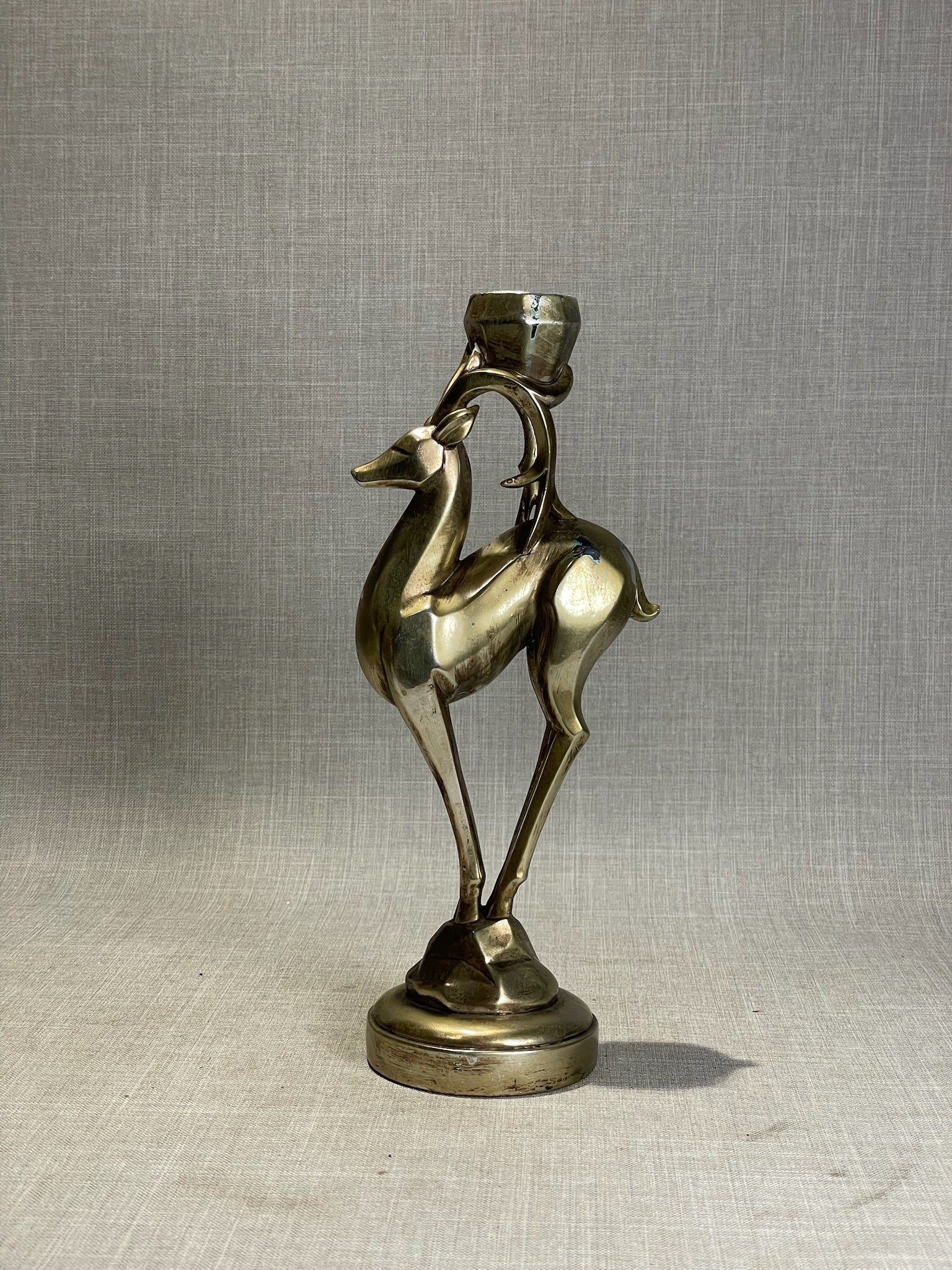 Vintage Brass Gazelle Candlestick – Sculptural Mid-Century Art Deco–Style Antelope Candle Holder