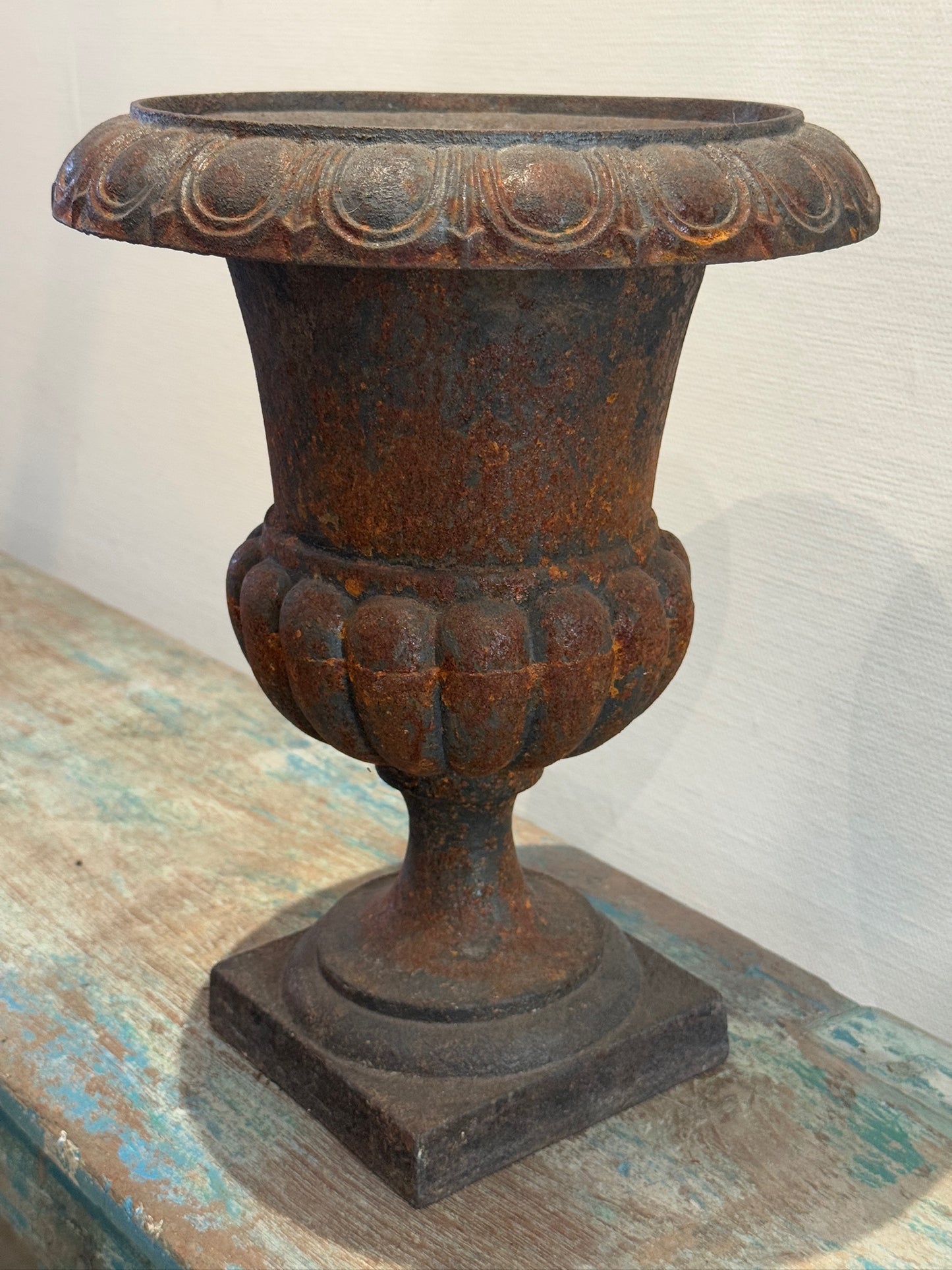 Antique French Neoclassical Cast Iron Mini Urn Planter – Aged Patina