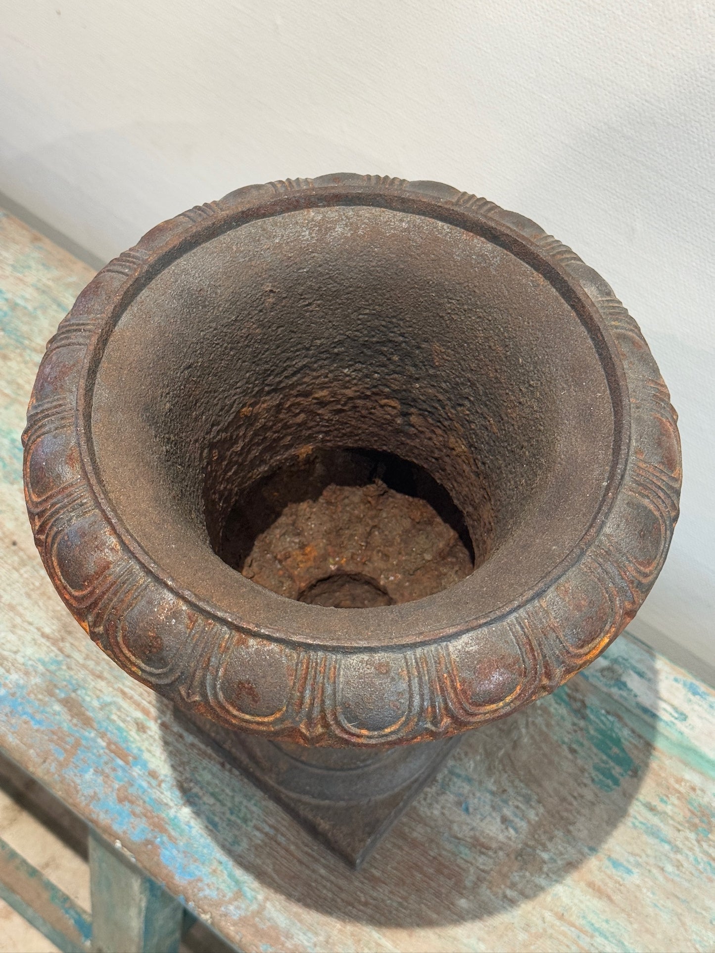 Antique French Neoclassical Cast Iron Mini Urn Planter – Aged Patina