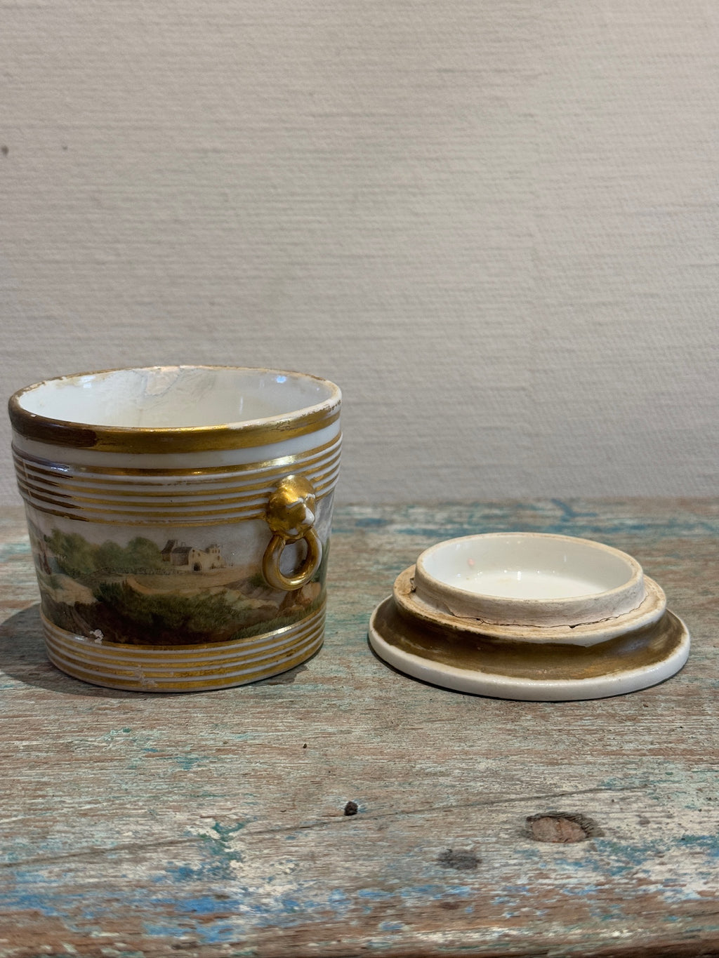 hand painted porcelain cachepot landscape antique american ceramics