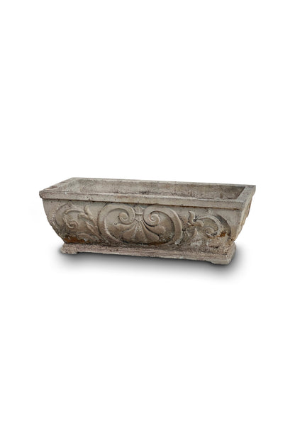 1950s Vintage French Rectangular Fleur-de-Lis Cement Planter