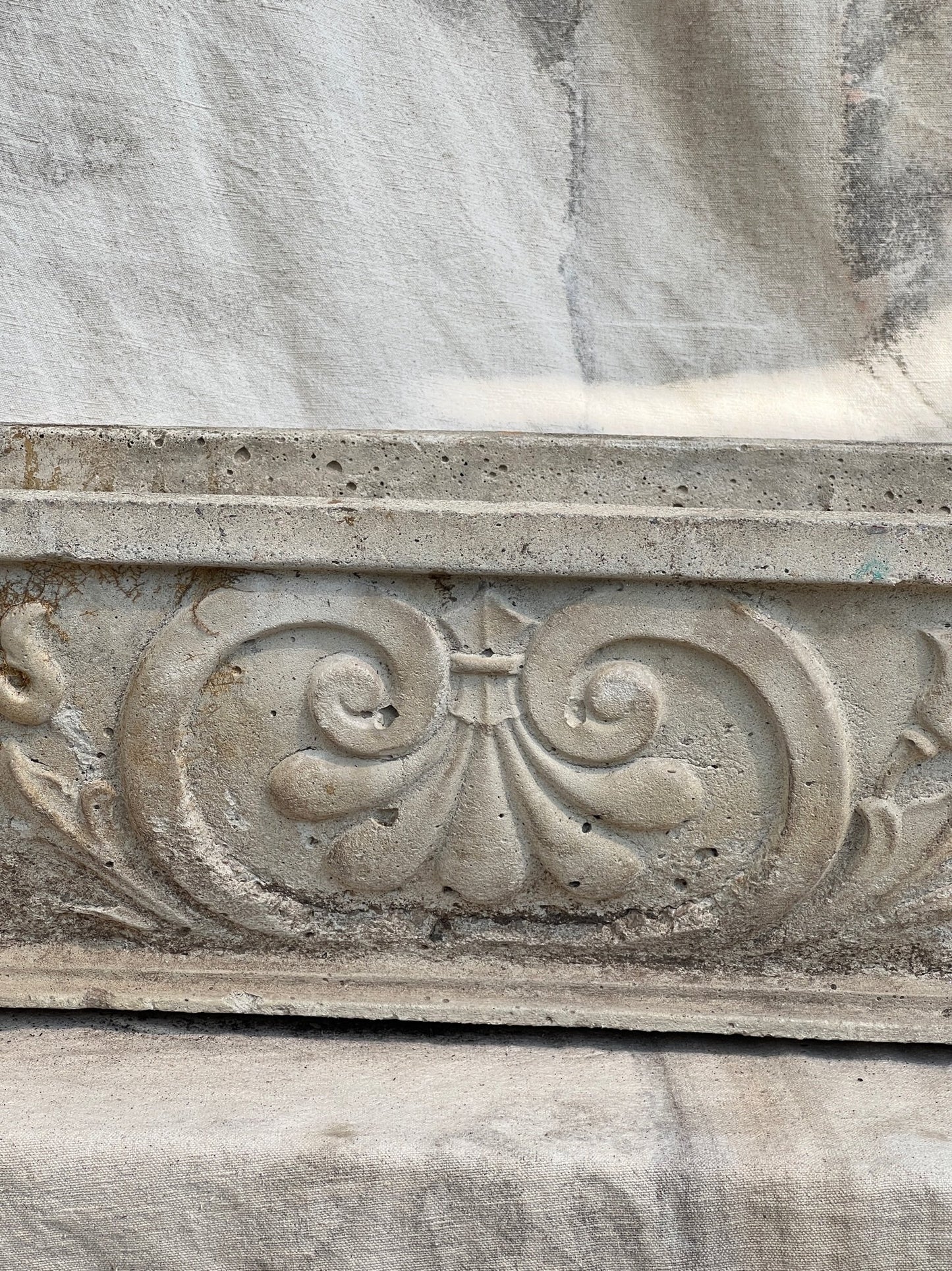 1950s Vintage French Rectangular Fleur-de-Lis Cement Planter