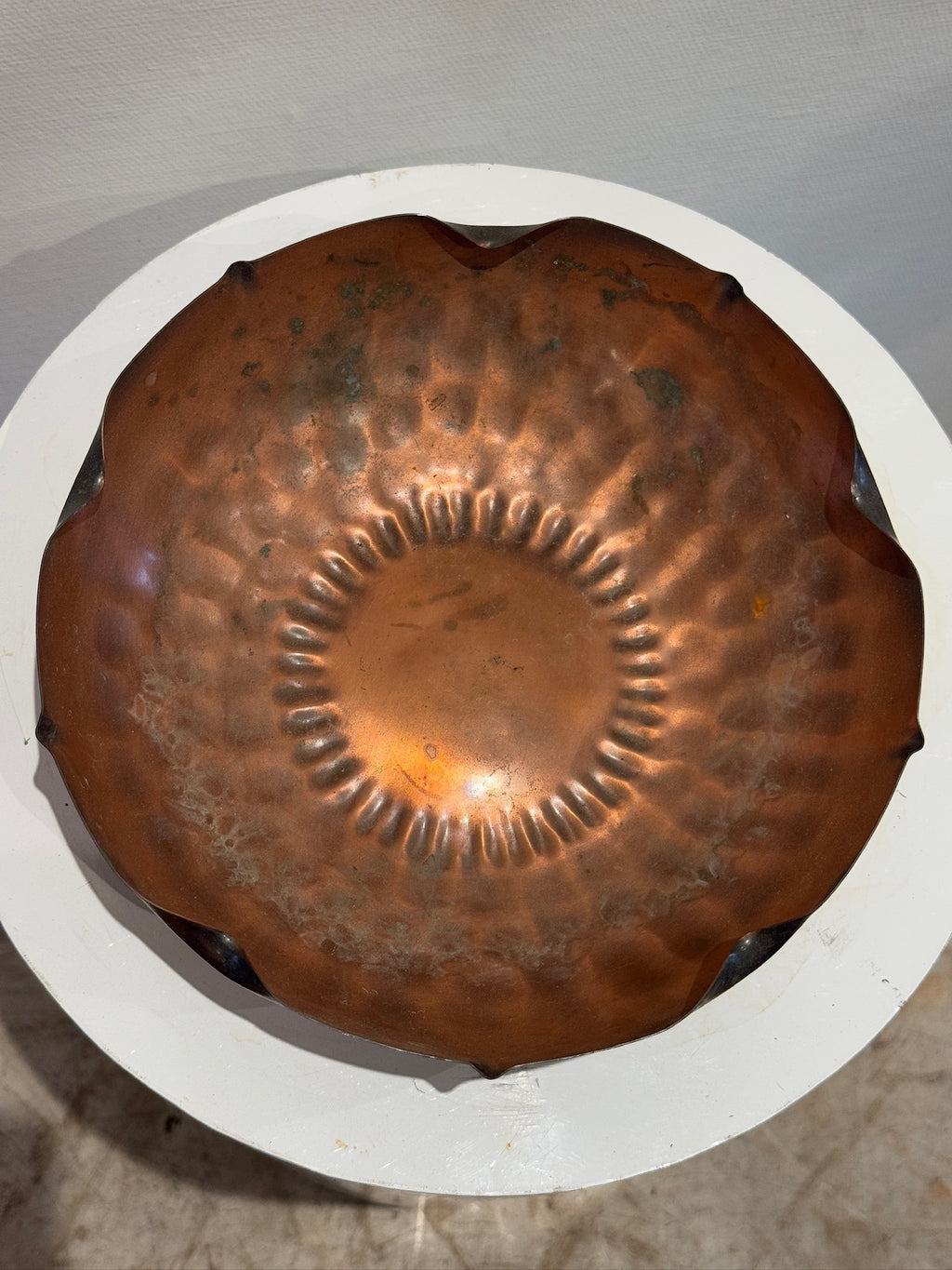 italian mid century copper centerpiece bowl scalloped rim