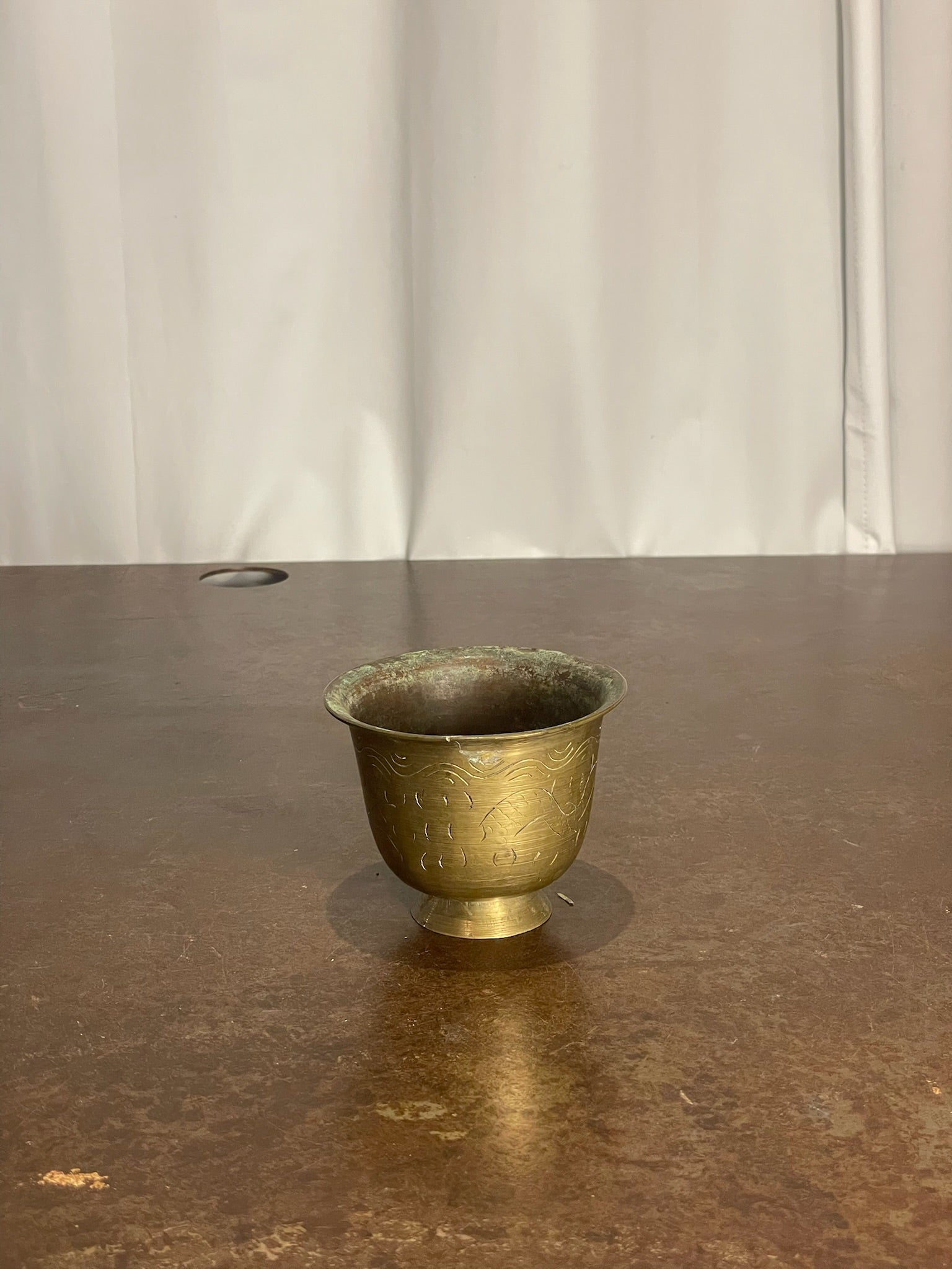 Small Engraved Brass Footed Cup