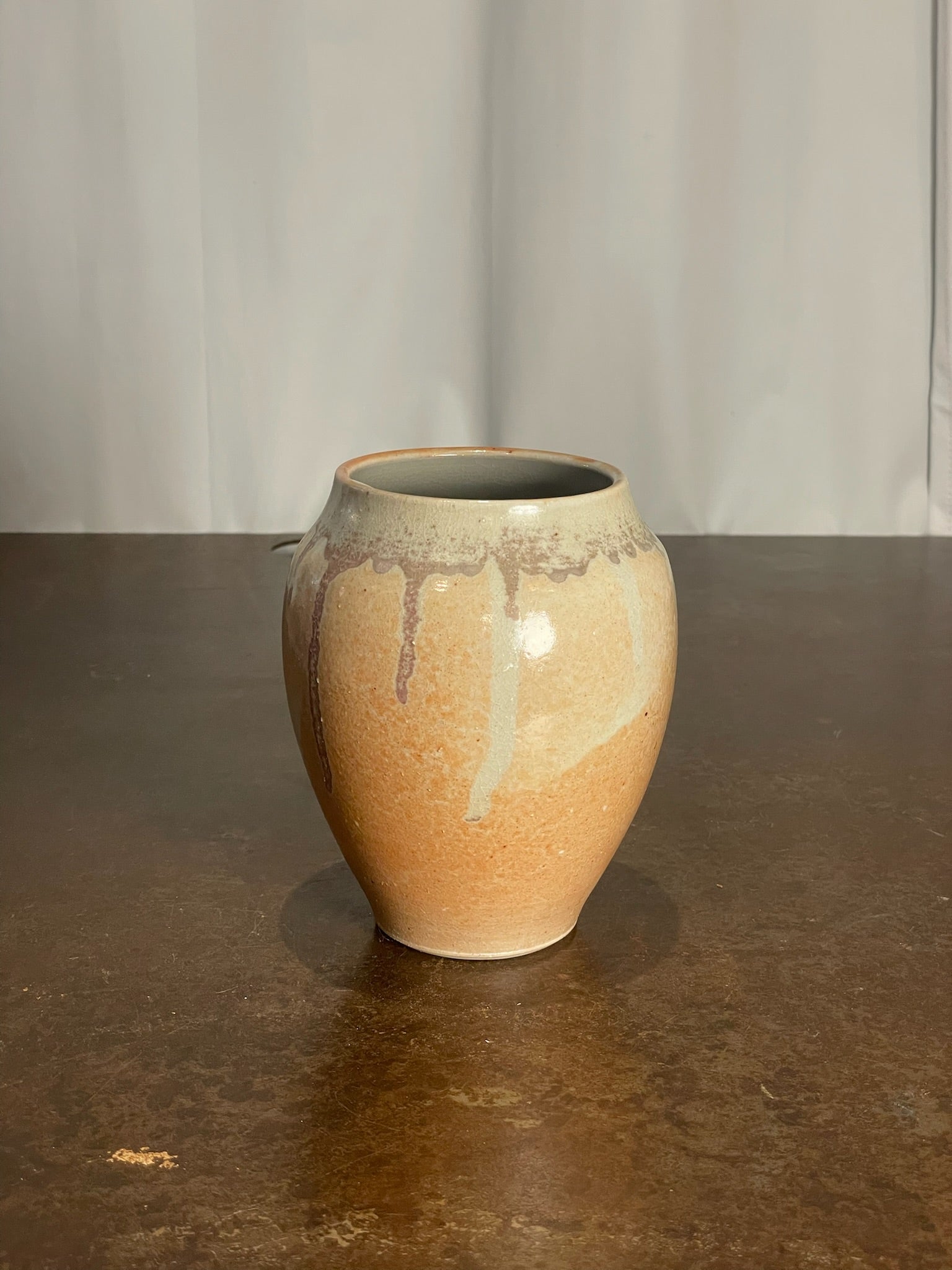 Handmade Drip-Glaze Clay Vase – Earth-Tone Studio Pottery