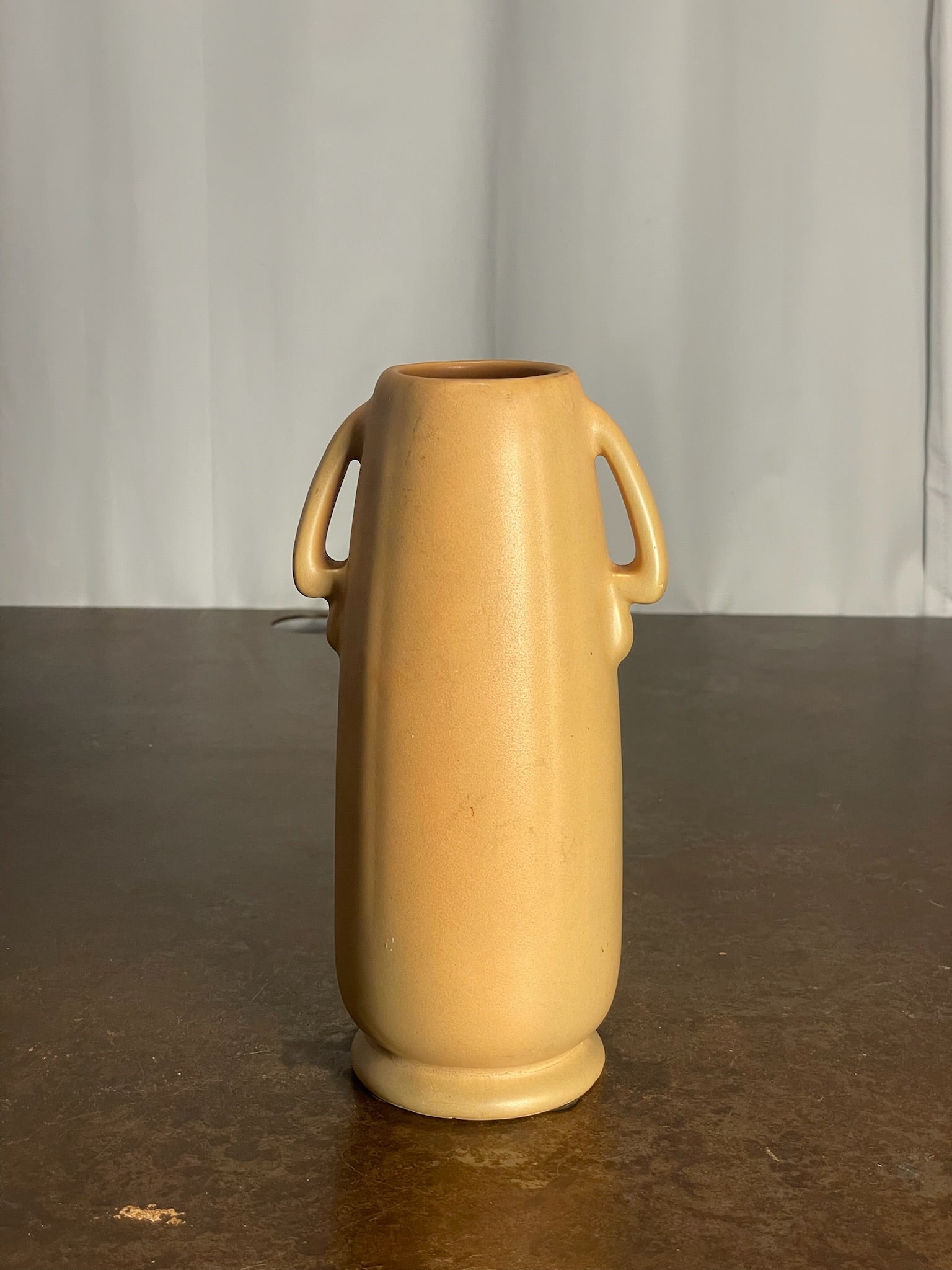 Weller Pottery Matte Glazed Art Pottery Vase with Applied Floral Relief & Dual Handles c. 1940's