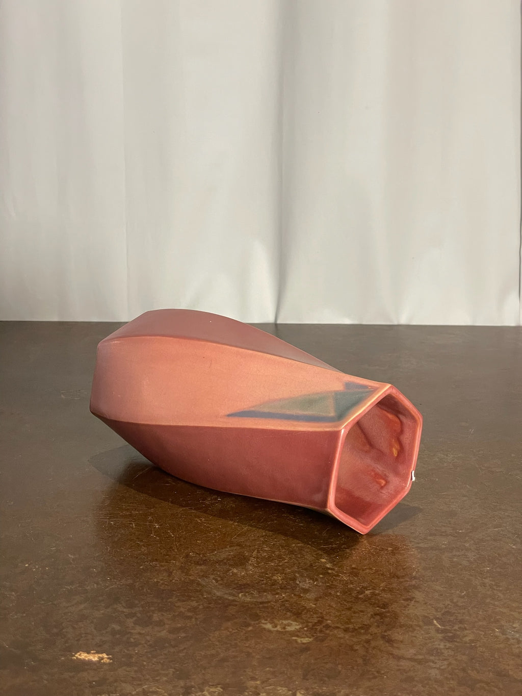 Roseville Pottery Futura Sculptural Twist Vase in Matte Raspberry Pink Glaze, c1924