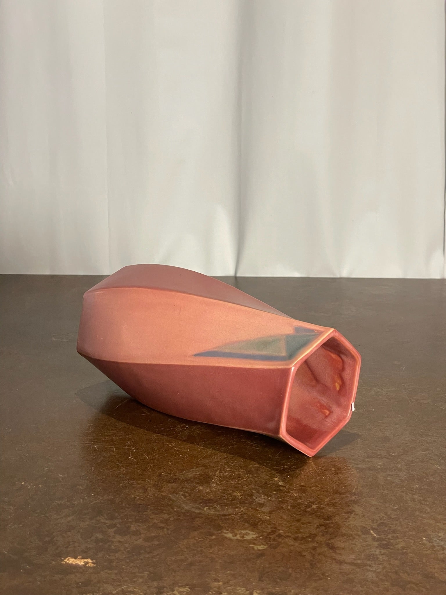 Roseville Pottery Futura Sculptural Twist Vase in Matte Raspberry Pink Glaze, c1924