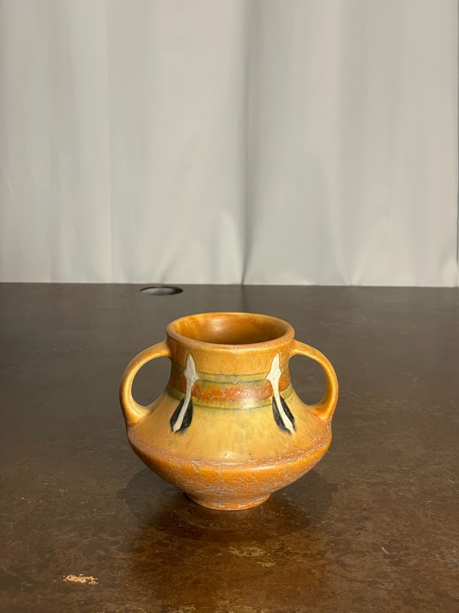 Roseville Hand-Painted Two-Handled Art Pottery Vase with Earth-Tone Glaze
