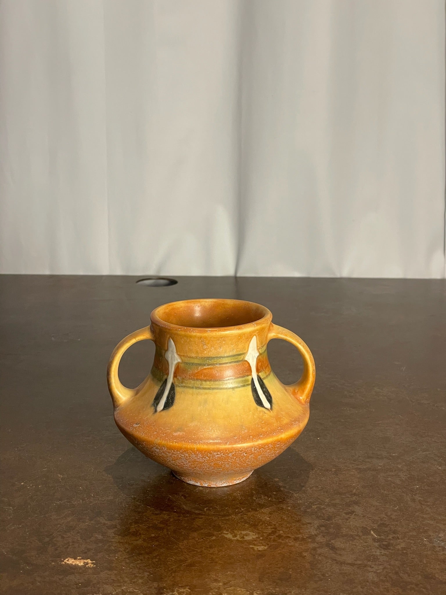 Roseville Hand-Painted Two-Handled Art Pottery Vase with Earth-Tone Glaze