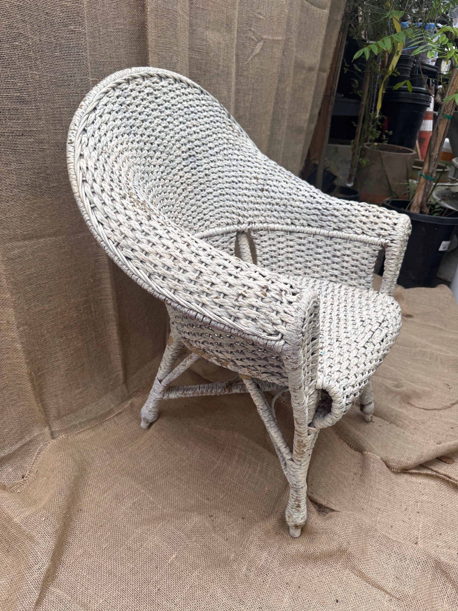Vintage White Wicker Armchair and Loveseat Set