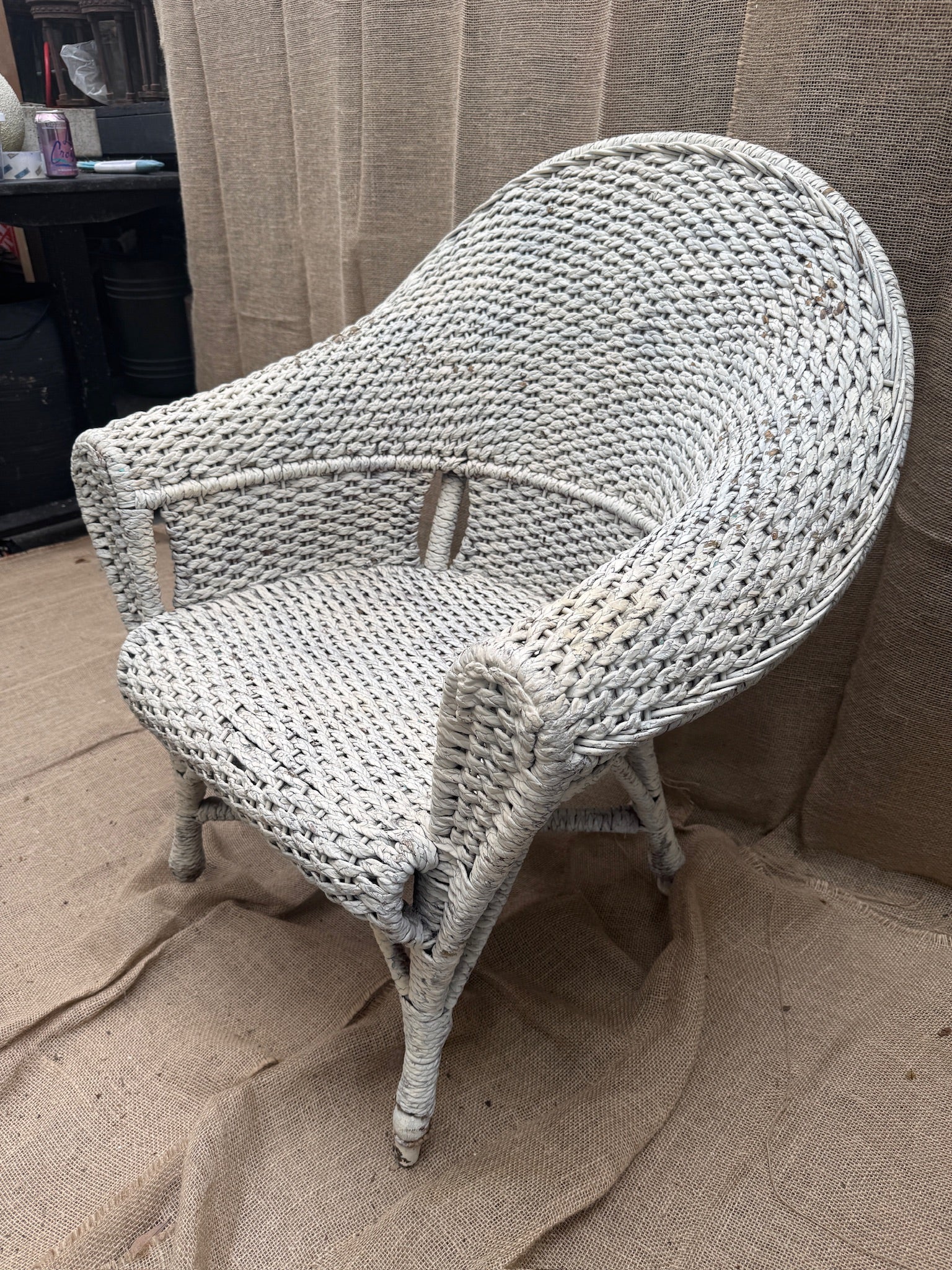 Vintage White Wicker Armchair and Loveseat Set