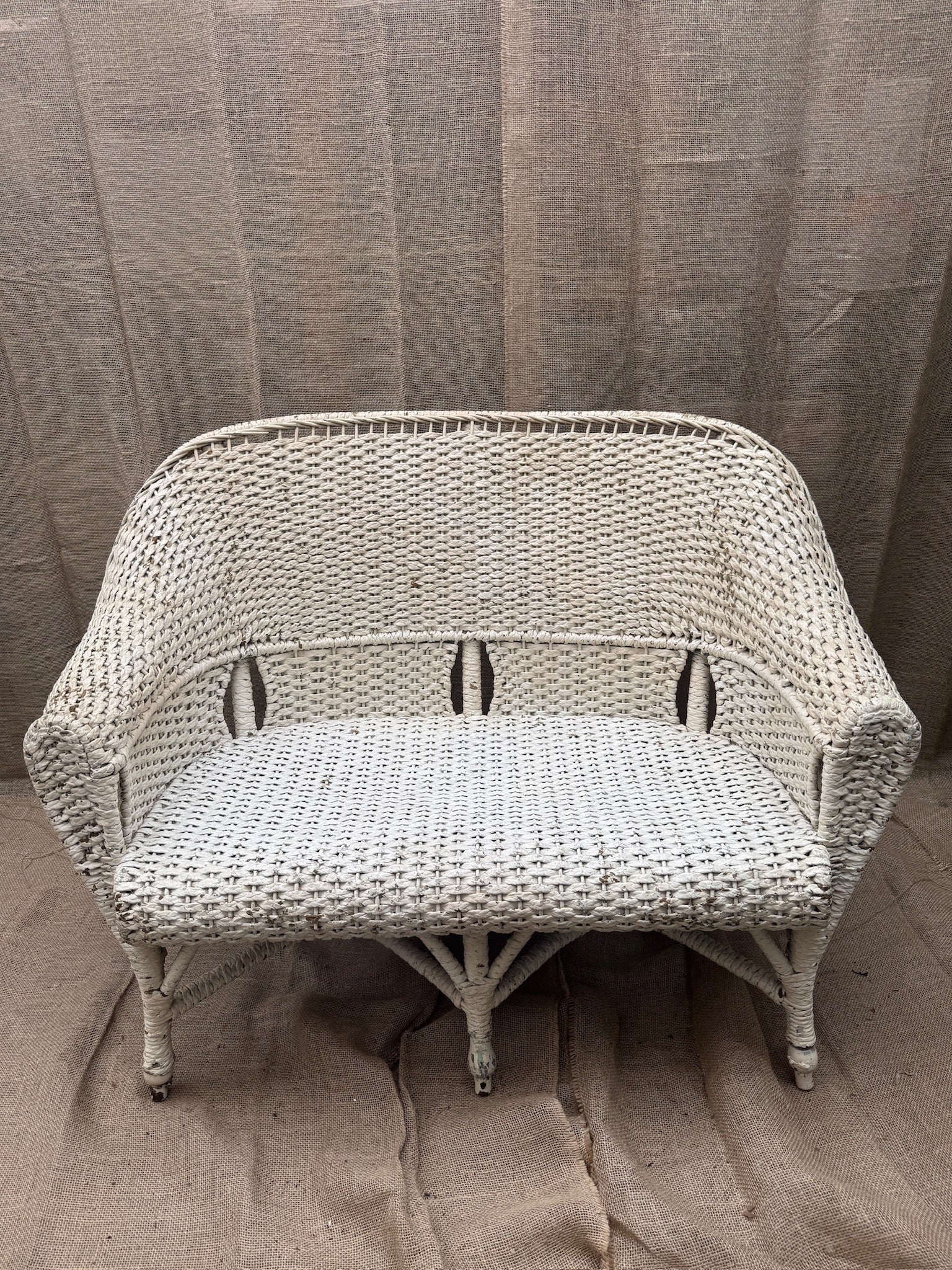 Vintage White Wicker Armchair and Loveseat Set