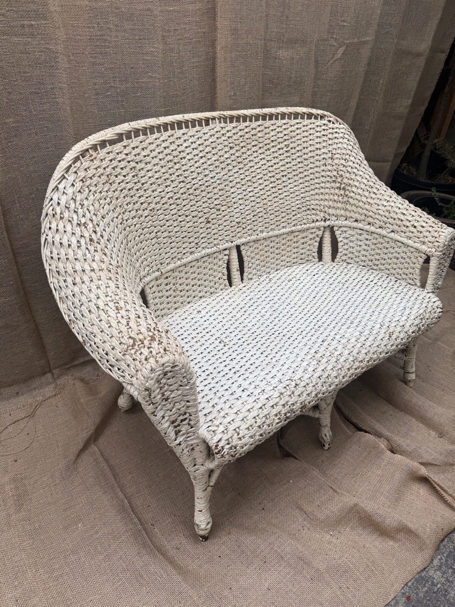 Vintage White Wicker Armchair and Loveseat Set