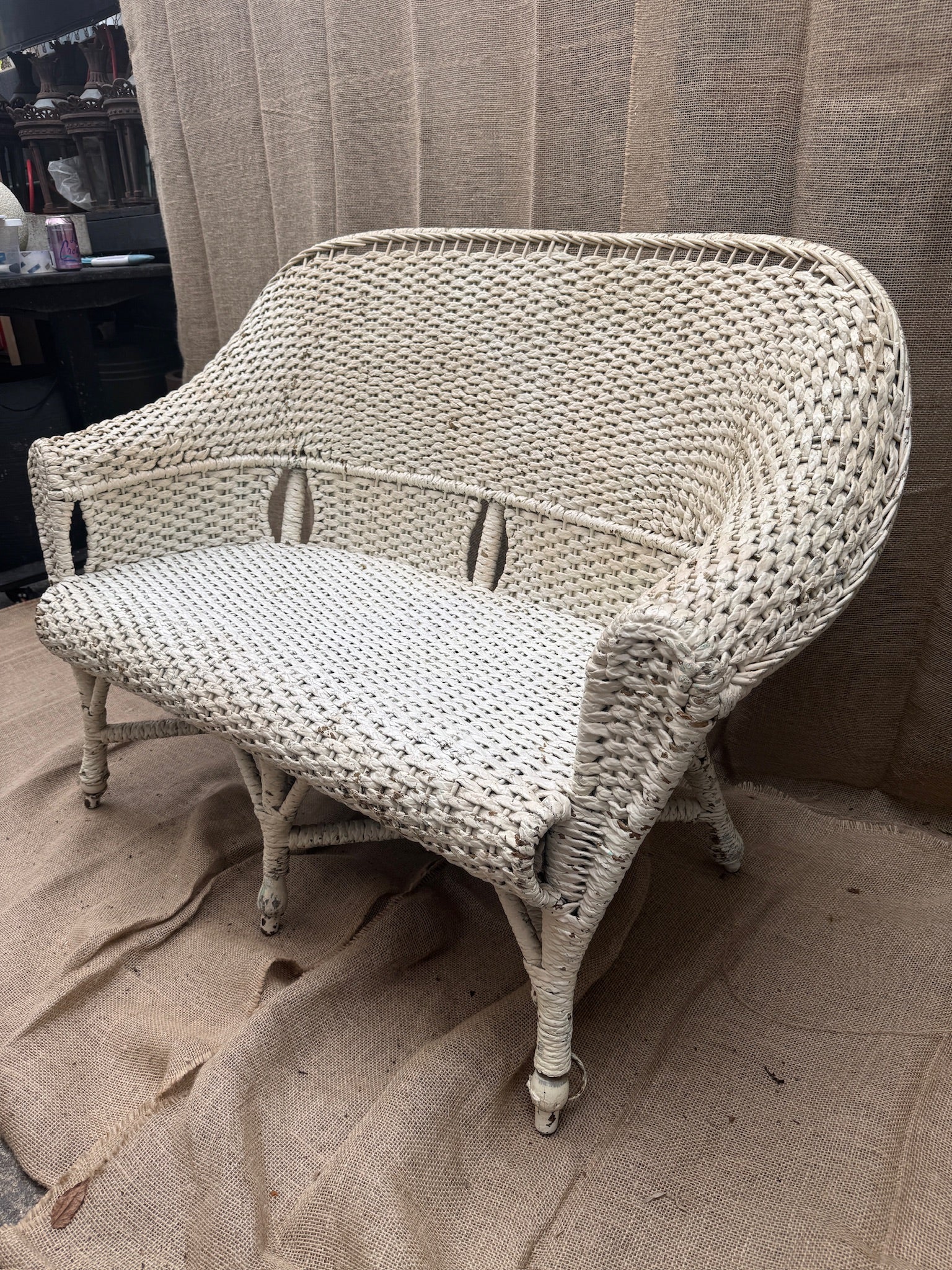 Vintage White Wicker Armchair and Loveseat Set