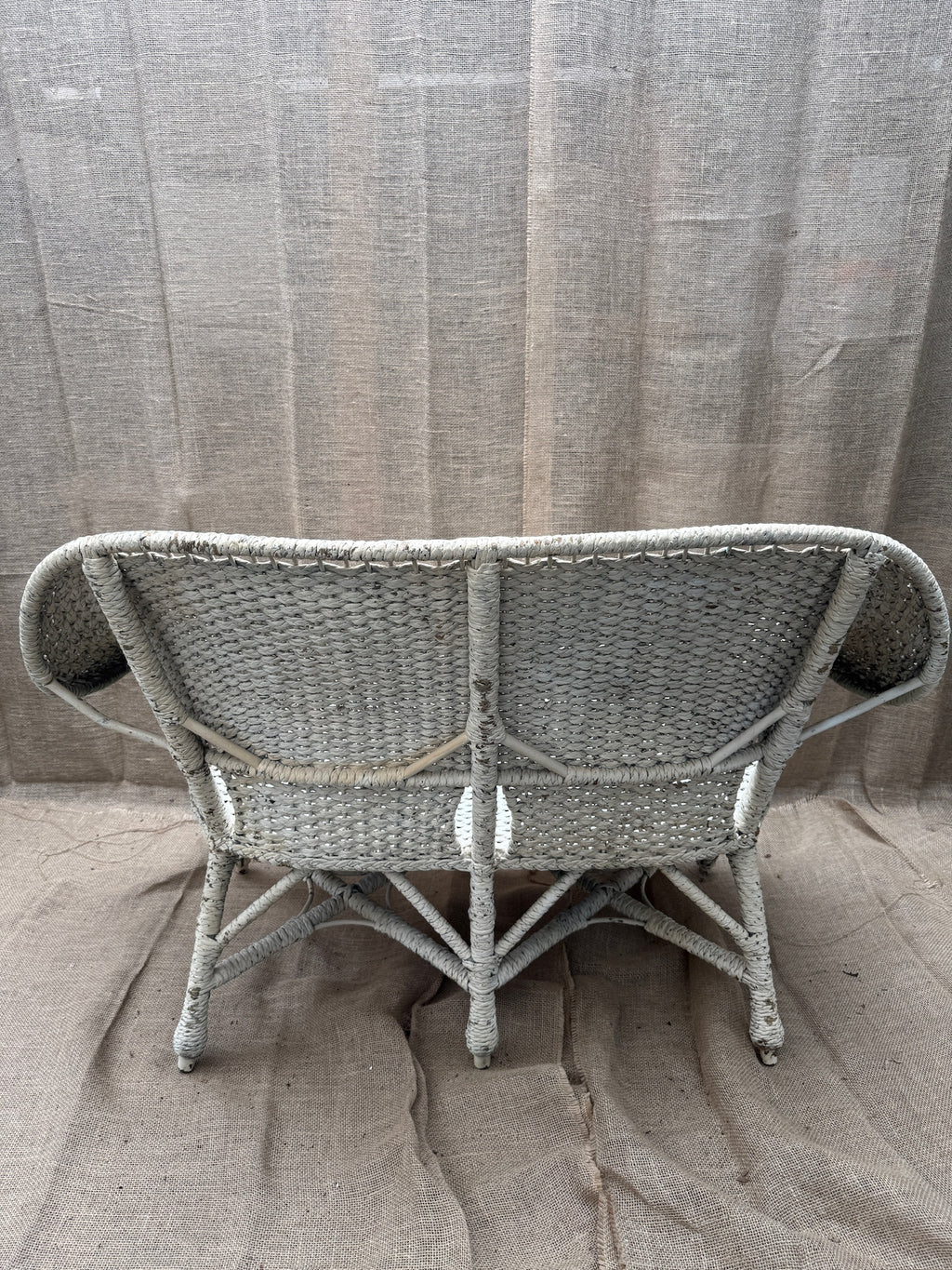 Vintage White Wicker Armchair and Loveseat Set