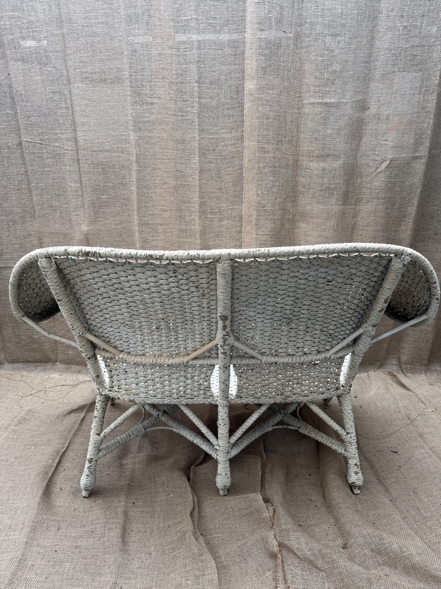 Vintage White Wicker Armchair and Loveseat Set