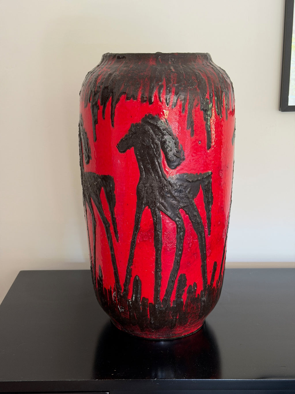 West German Red Fat Lava Horses Vase by Scheurich, 1960s