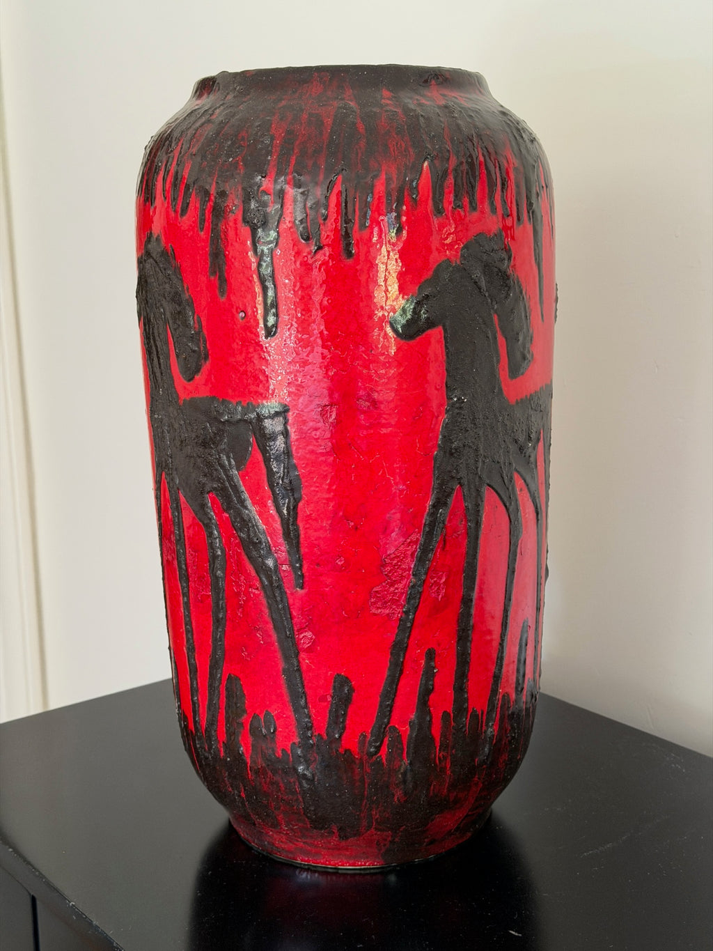 West German Red Fat Lava Horses Vase by Scheurich, 1960s