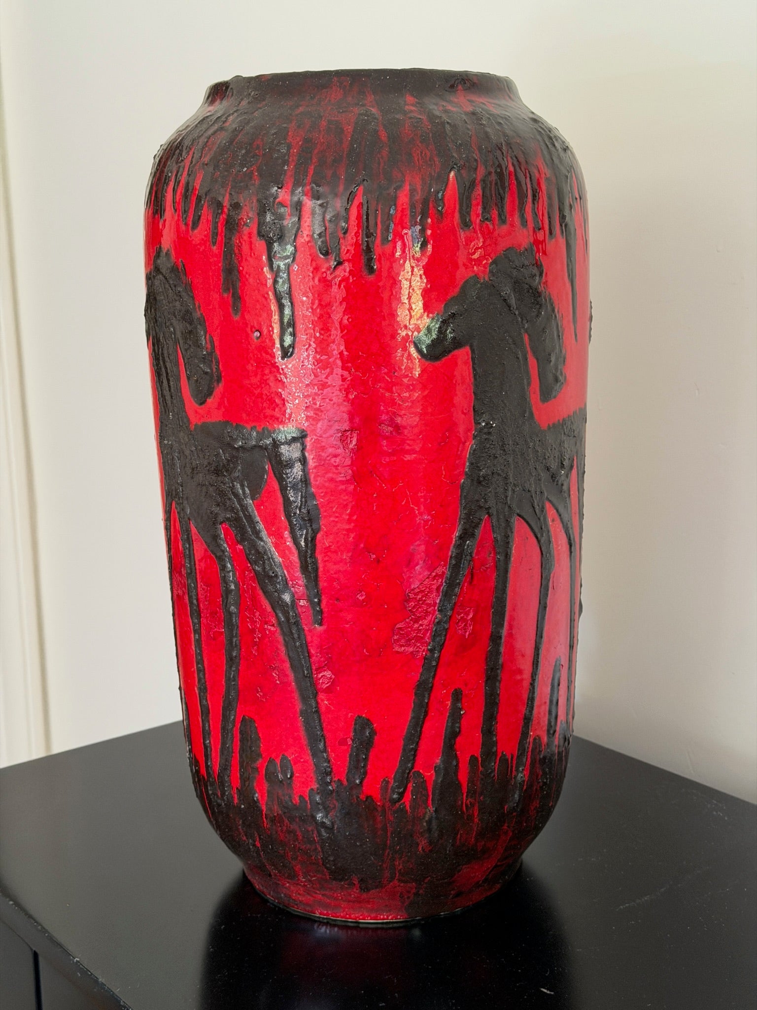 Red Fat Lava Horses Vase by Scheurich, Western Germany, 1960s