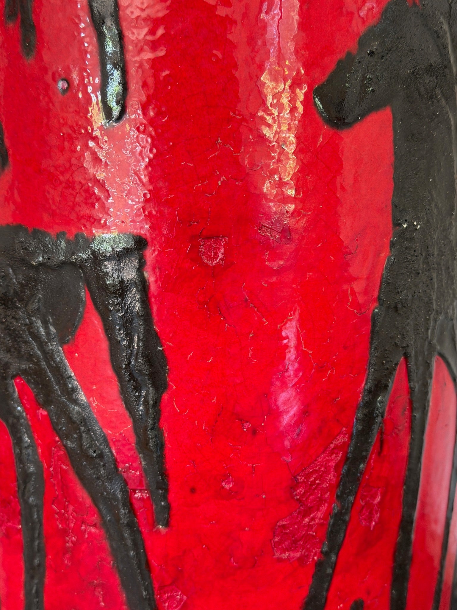 West German Red Fat Lava Horses Vase by Scheurich, 1960s