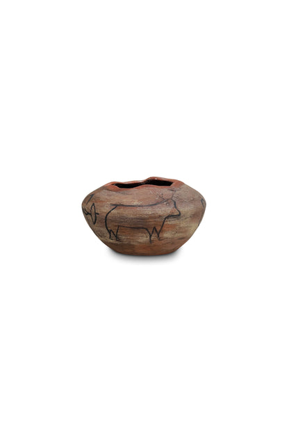 Vintage Clay Vase with Primitive Drawings (Signed)