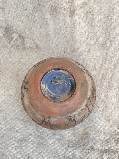 Vintage Clay Vase with Primitive Drawings (Signed)