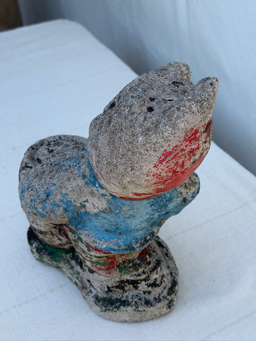Antique 1970s Painted Concrete Garden Gnome with Barrel Statue