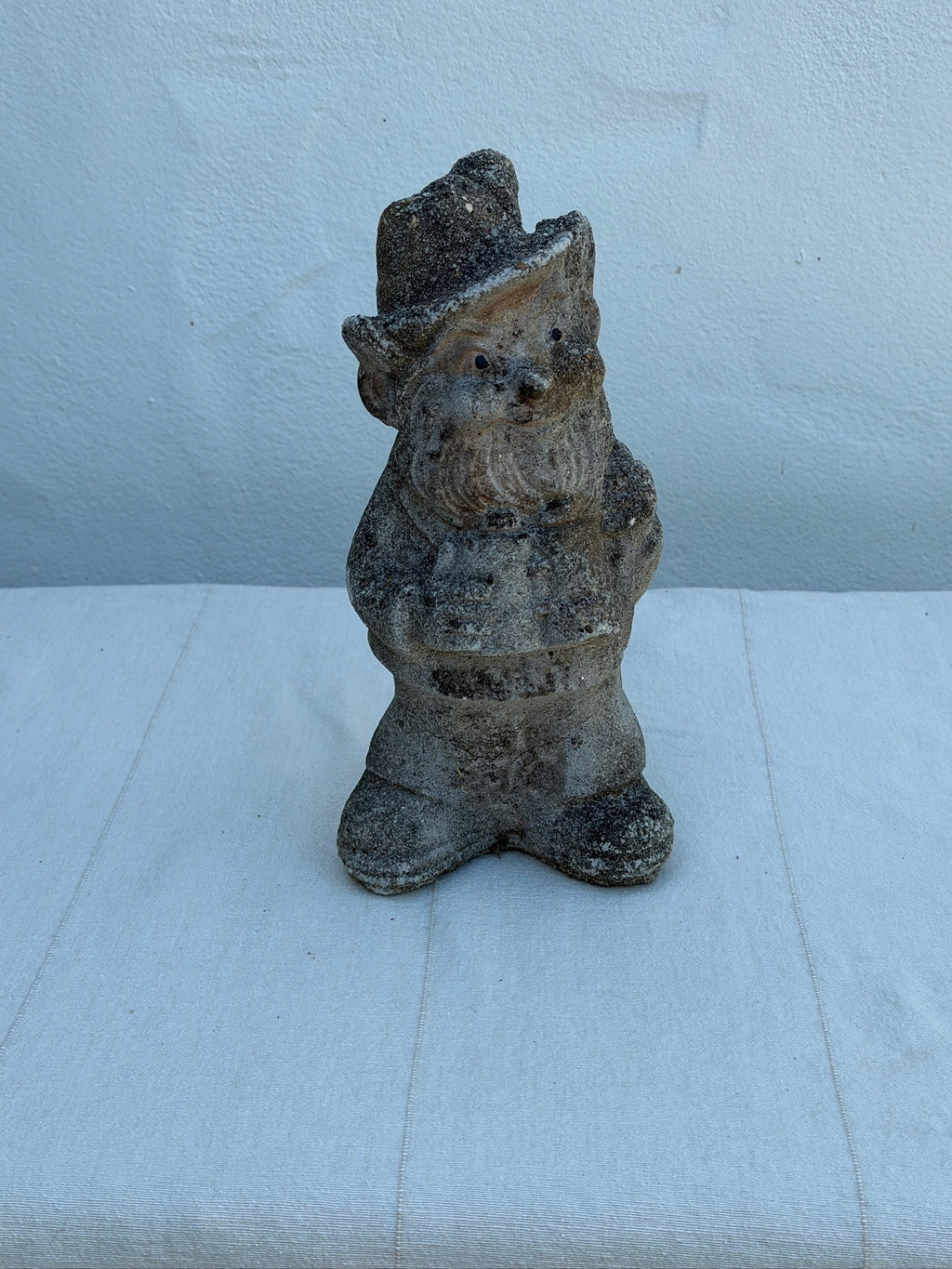 Antique 1970s Concrete Garden Gnome Statue with Hat and Lantern
