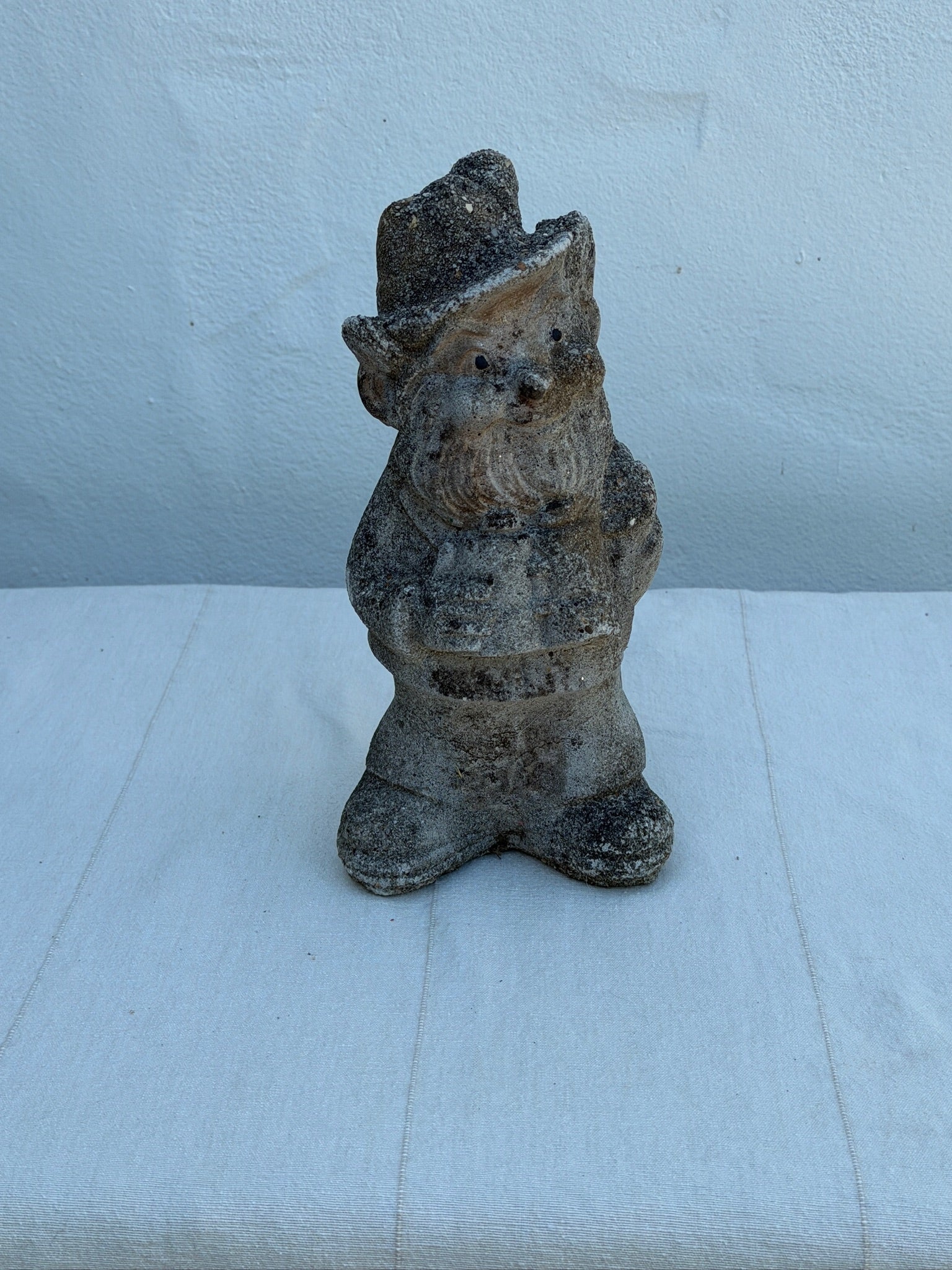 Antique 1970s Concrete Garden Gnome Statue with Hat and Lantern