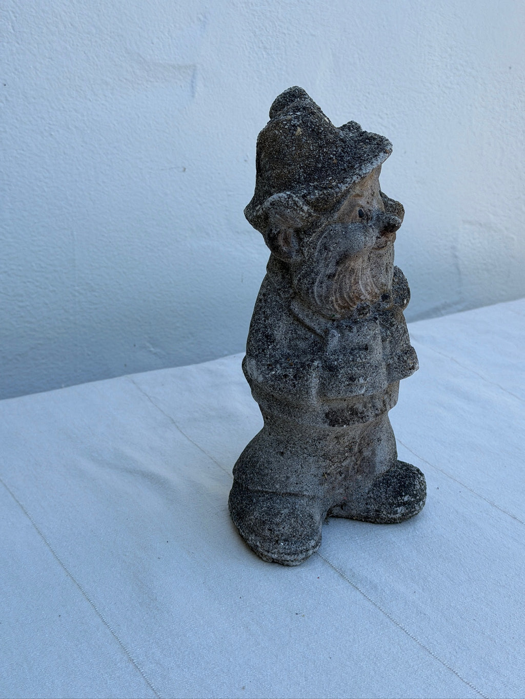 Antique 1970s Concrete Garden Gnome Statue with Hat and Lantern