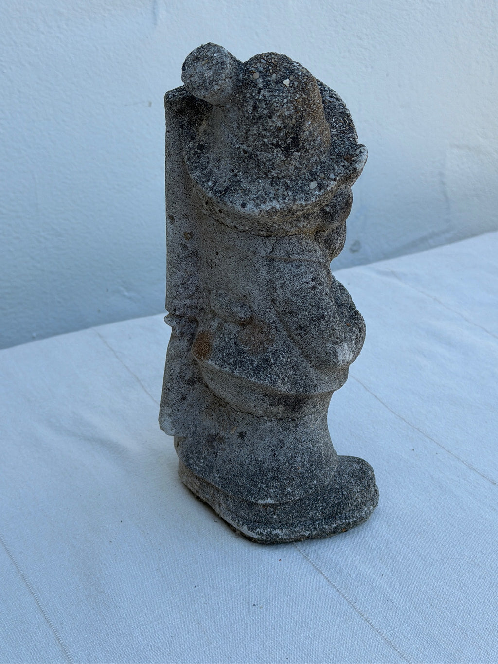 Antique 1970s Concrete Garden Gnome Statue with Hat and Lantern