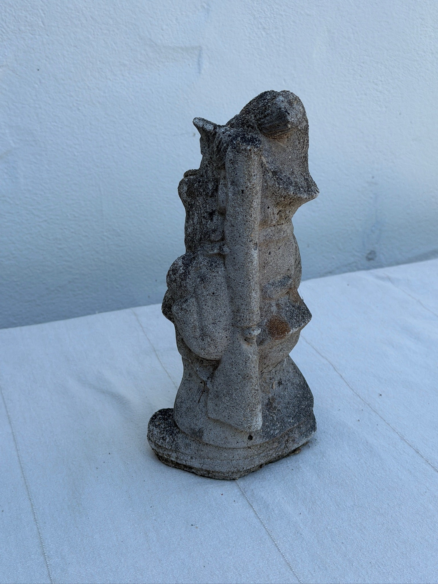 Antique 1970s Concrete Garden Gnome Statue with Hat and Lantern