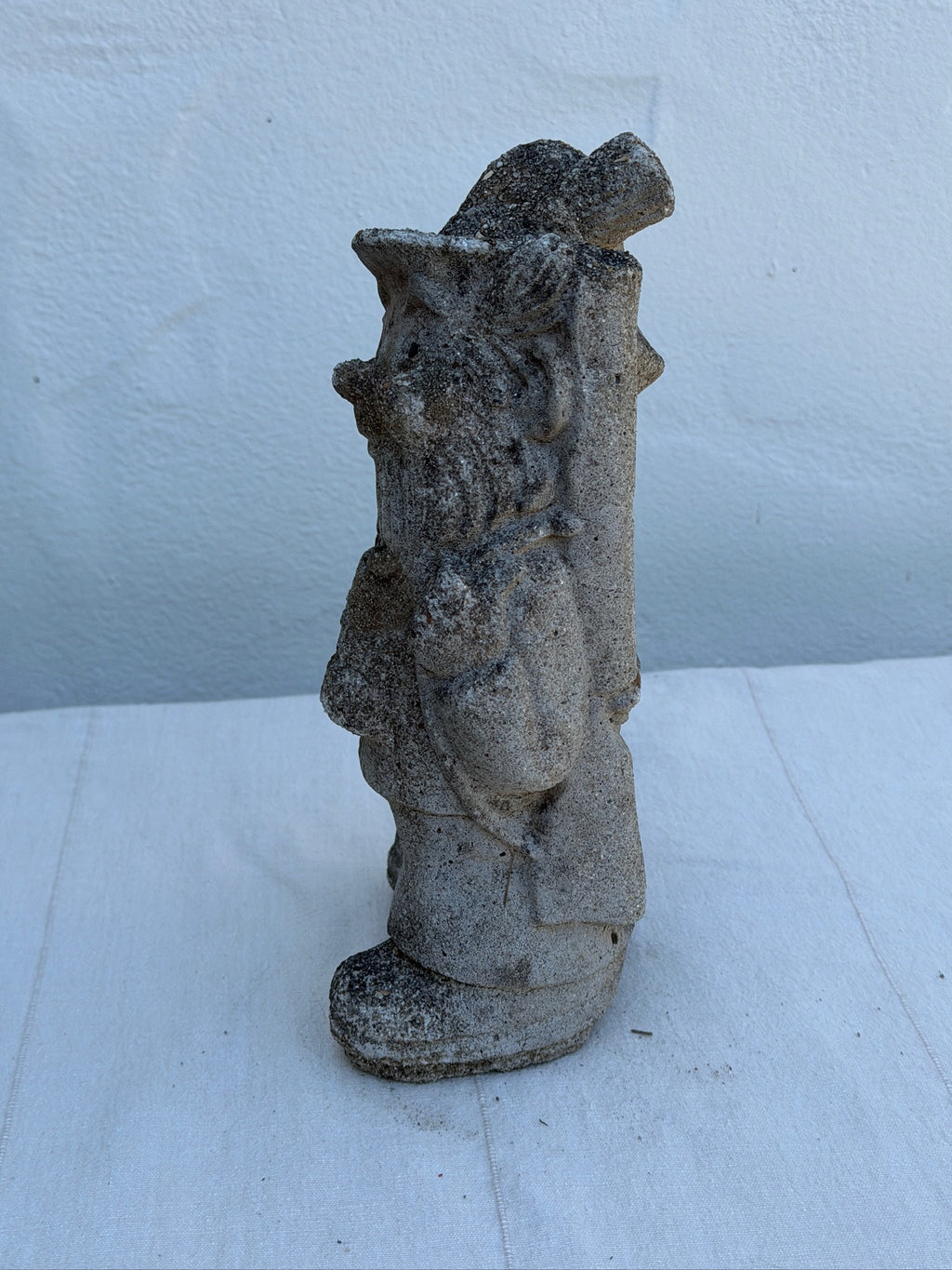 Antique 1970s Concrete Garden Gnome Statue with Hat and Lantern