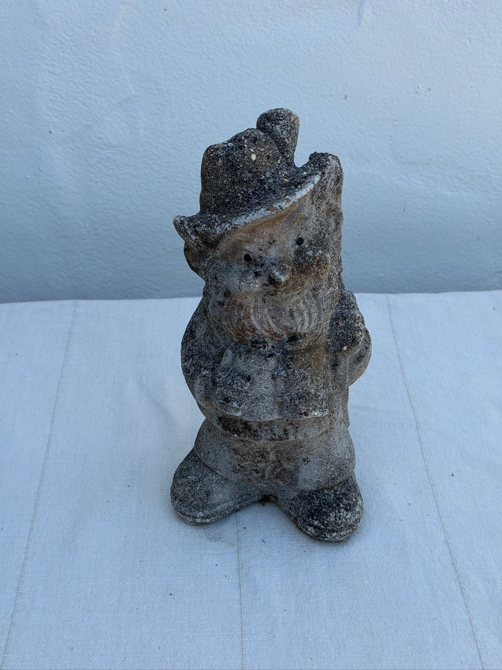 Antique 1970s Concrete Garden Gnome Statue with Hat and Lantern